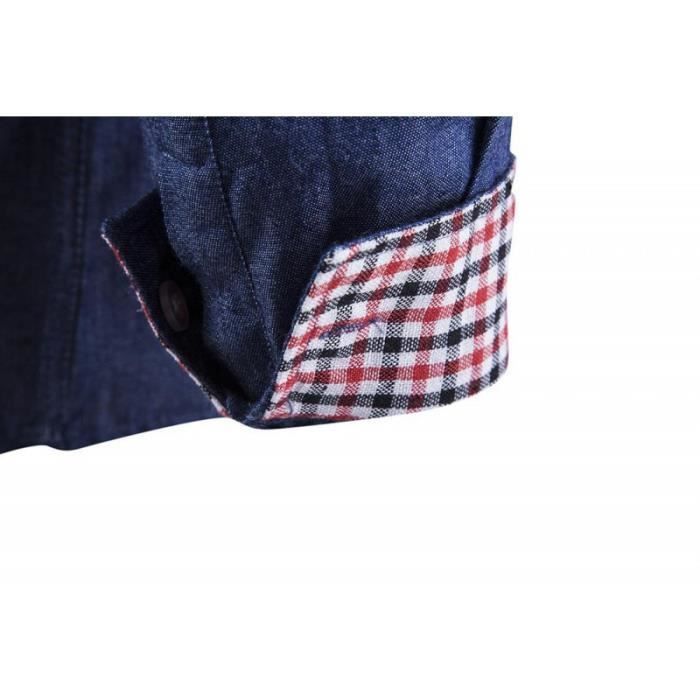 Camicia da uomo in denim, maniche lunghe, colletto classico, vestibilità slim, primavera - blu scuro - INSFITY - vestibilità slim - denim di cotone
