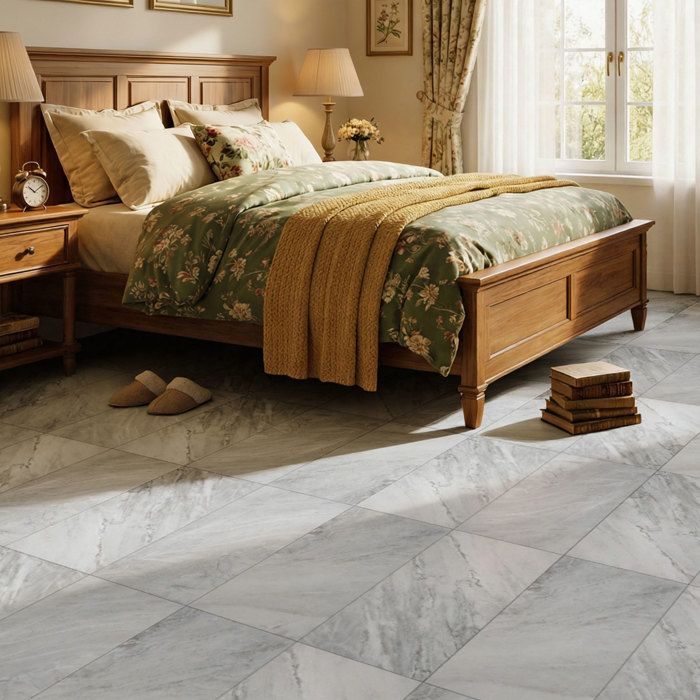 Revêtement de sol PVC - Dalles autocollantes - 5m² - pour Salon - Imperméables - 36 pièces - Texture de pierre blanc-gris