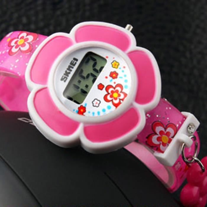 Reloj digital LED SHARPHY para niñas con bonitas flores de moda, correa de silicona rosa, regalo ideal para estudiantes.
