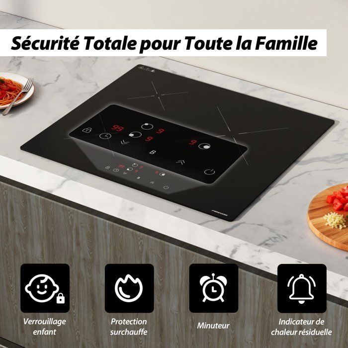 Plaque Induction FIREGAS 60 cm – 3 Foyers, 7400 W, Chauffage Rapide, Design Moderne, Haute Performance