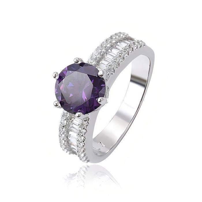 Anello da donna con ametista, cristallo bianco, argento sterling 925, placcato rodio, taglie dalla 52 alla 60.