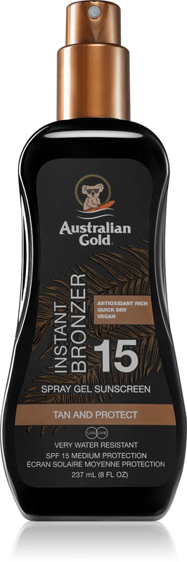 Protetor solar em gel spray Australian Gold com bronzeador instantâneo FPS 15