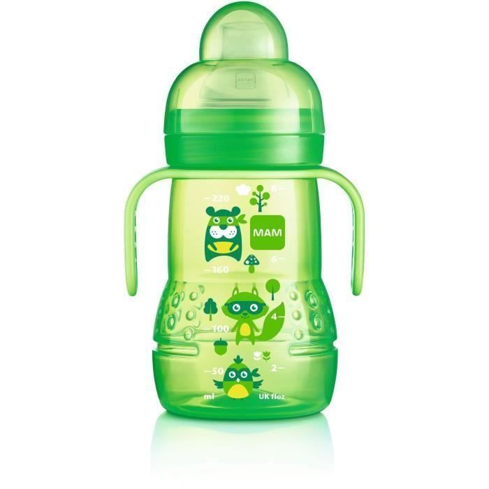 Mamadeira de Transição MAM 220ml a partir de 4 meses, bico de silicone macio à prova de vazamentos, unissex (pacote com 2)