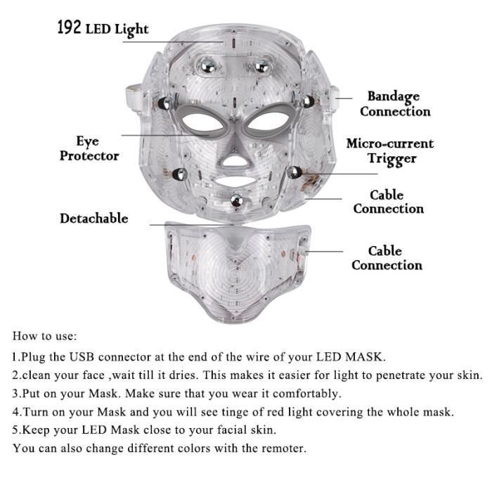 Masque facial LED 7 couleurs - YOKULI - Traitement acné et beauté visage