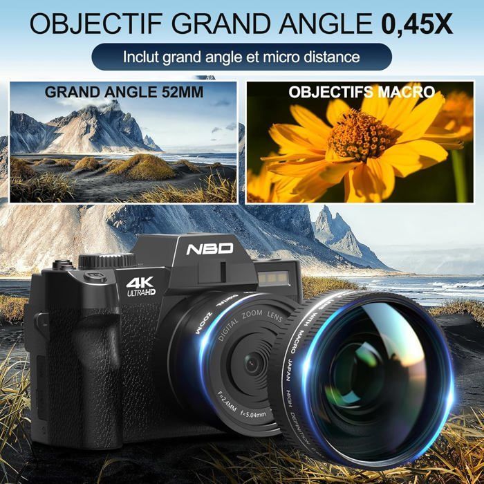 Appareil photo numérique 48MP 4K, Zoom numérique 16x, Écran flip 3