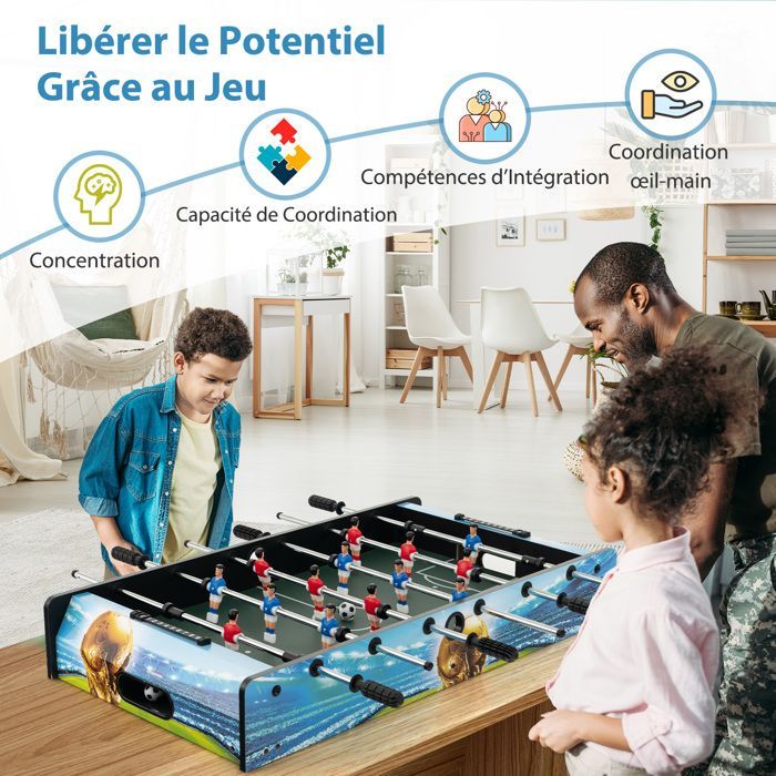 2-in-1 kindertafelvoetbaltafel - DREAMADE - Afneembare poten - 14 tweekleurige spelers & 2 ballen - Ergonomische handgreep - 94 x 51 x 68,5 cm