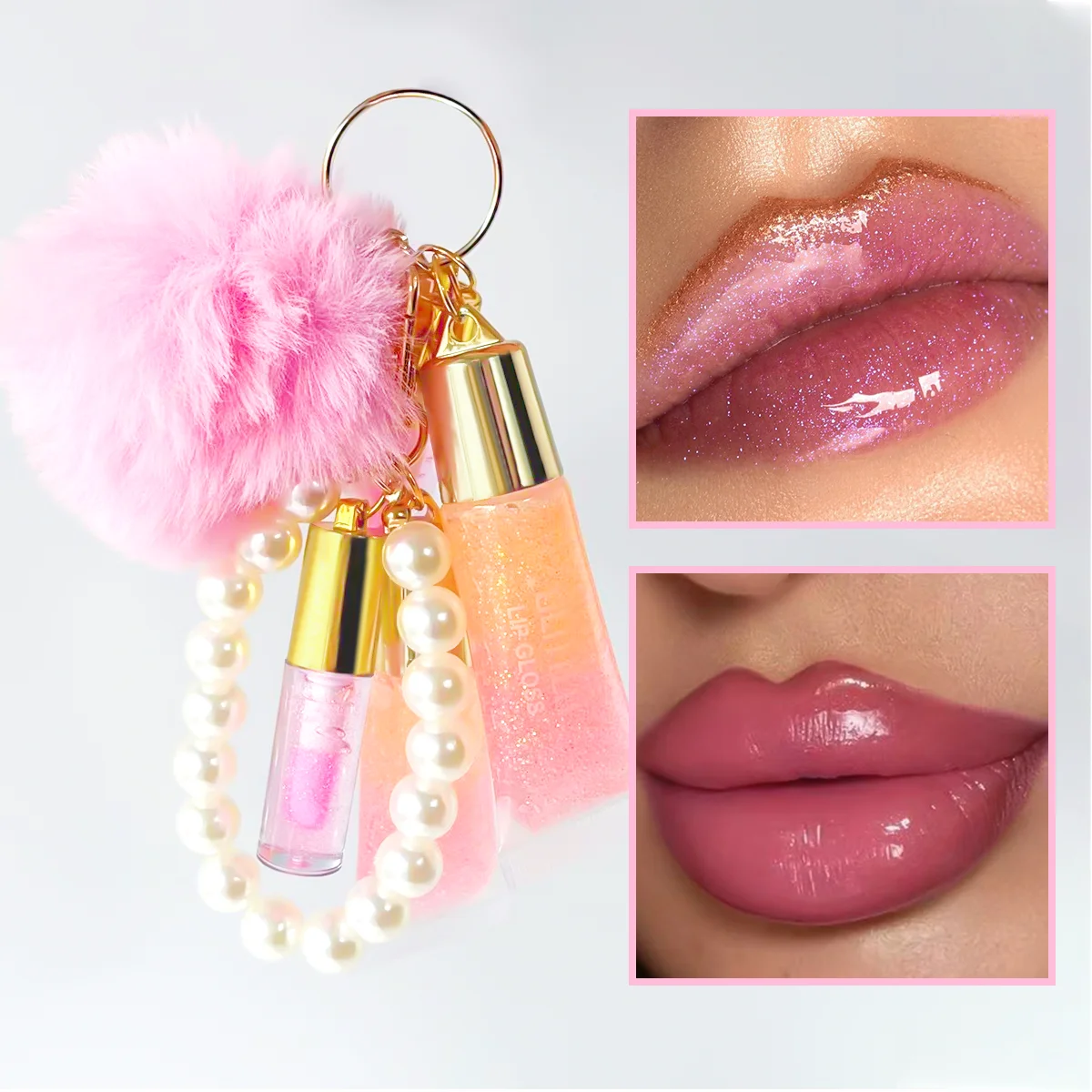 Coffret de 2 gloss à lèvres Warm Change avec pendentif perle, huile à lèvres 3 en 1, rouge à lèvres, cadeau Saint-Valentin