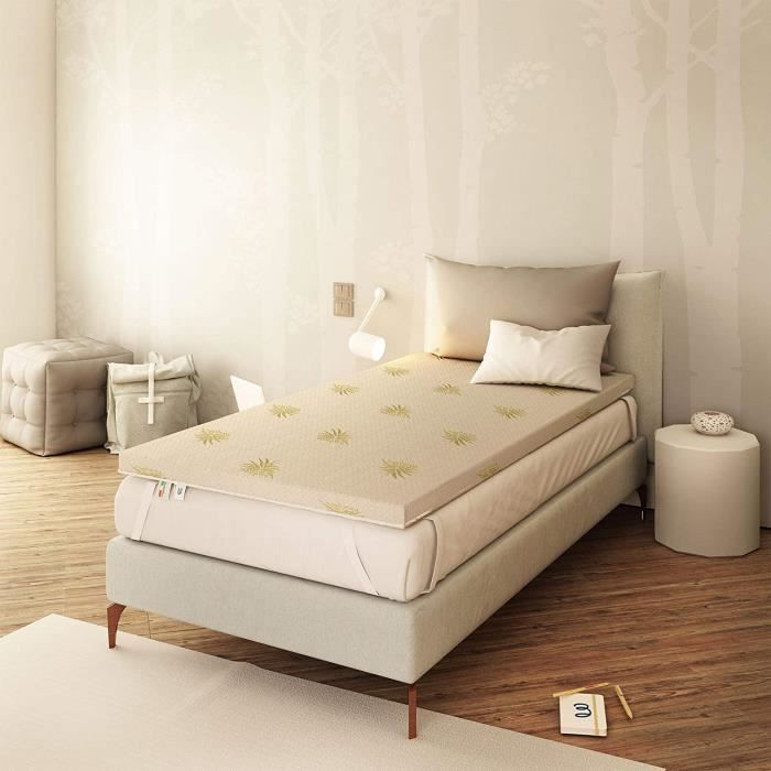 Surmatelas 70x190 cm-Epaisseur 3 cm- Mémoire de Forme ultra frais et respirant- Dehoussable Aloe Vera