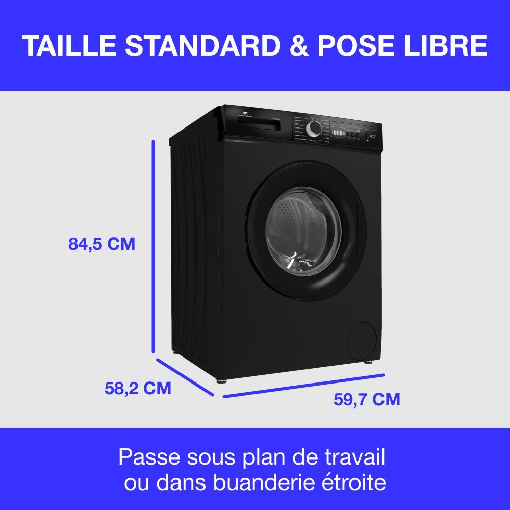 Lavatrice a carica frontale CONTINENTAL EDISON CELL9140IB - 9 kg - Larghezza 59,6 cm - Classe energetica A - 1400 giri/min - Motore a induzione - Nero opaco