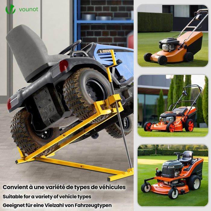 Cric sollevatore per trattorino rasaerba VOUNOT®, portata massima 400 kg - telescopico, lunghezza da 78 a 98 cm - altezza fino a 60 cm - giallo