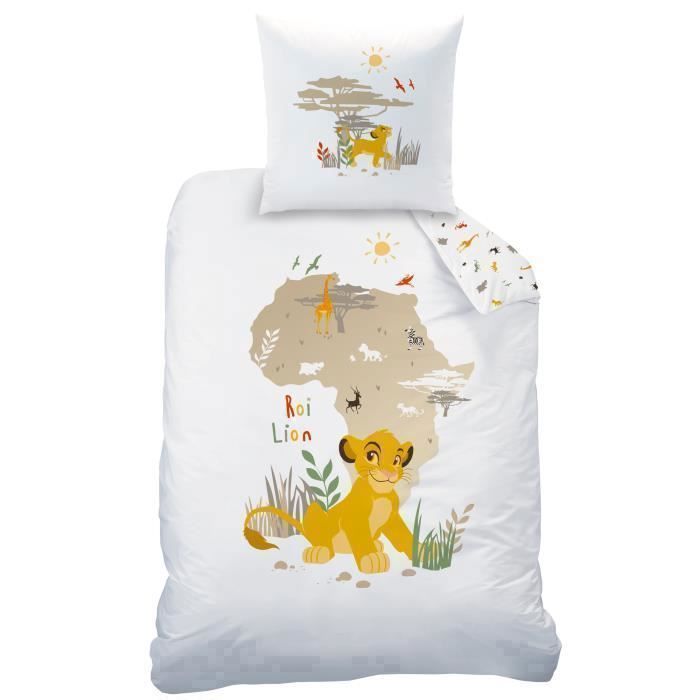 Juego de ropa de cama infantil 100% algodón - DISNEY EL REY LEÓN BUSH - Blanco - 140x200+63x63cm