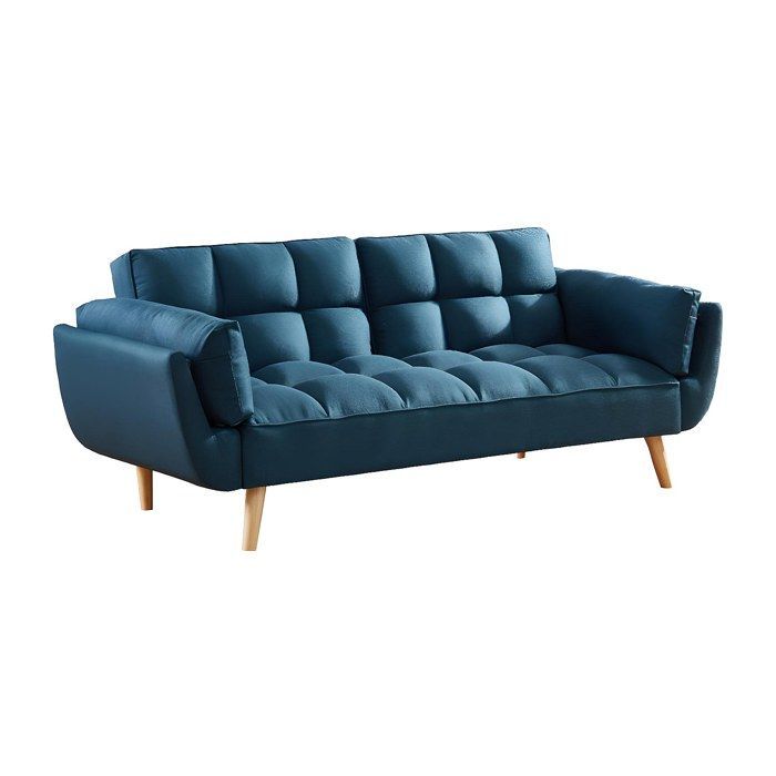 Divano trasformabile a 3 posti LOELINE con meccanismo click-clack in tessuto blu