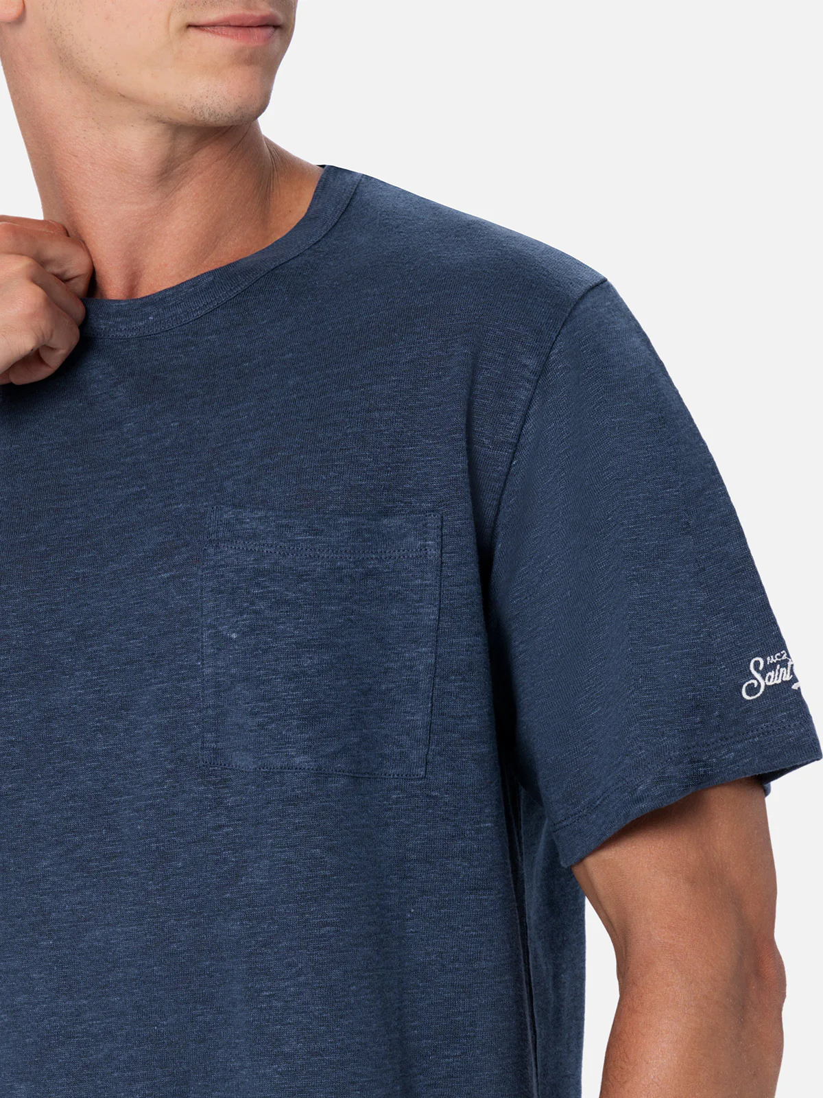Ecstasea heren T-shirt van marineblauw linnenjersey met zakje