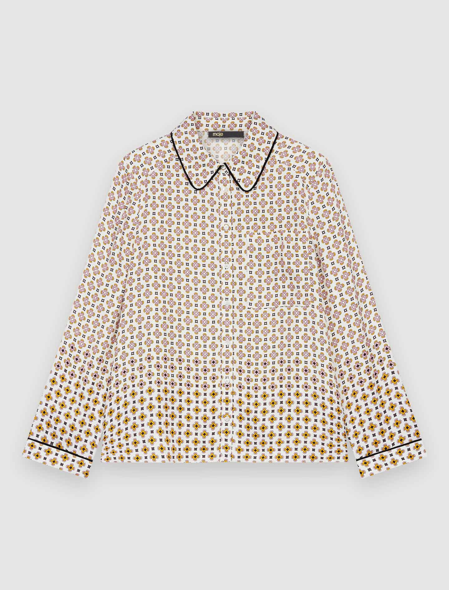 Viscose overhemd met print - Tegels fond écru