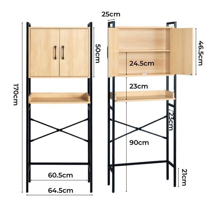 Mueble de baño con 2 puertas y estante ajustable - ALIGHTUP - mueble para lavadora de estilo industrial, 64,5 x 30 x 171 cm, Roble