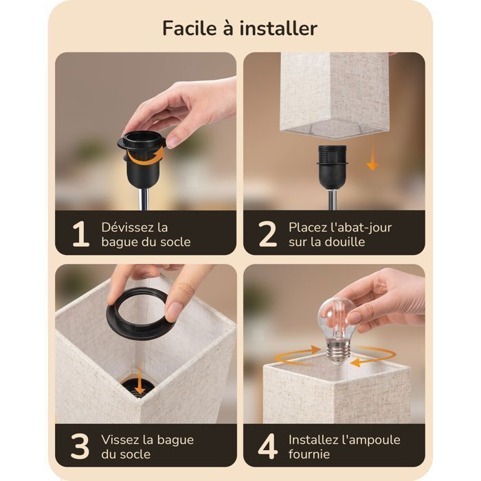 Juego de 2 lámparas de mesa táctiles EDISHINE, puertos USB-A y USB-C, bombilla LED regulable E27 incluida, pantalla beige.