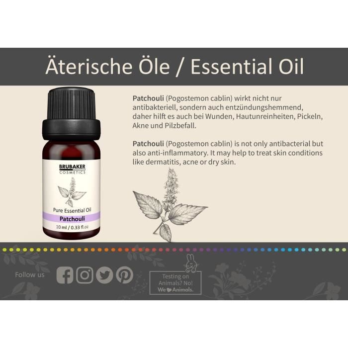 BRUBAKER Cosmetics Essentiële Oliën - Set van 3 Patchouli Oliën - Aromatherapie - Natuurlijk en Veganistisch - 3 x 10 ml