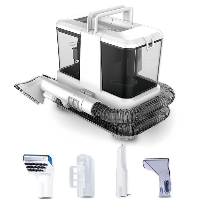 Pulitore per tappeti e imbottiti per divani, tappeti e materassi, potenza di aspirazione 9000 Pa, livello di rumorosità 82 dB, tubo flessibile da 1,2 m, serbatoio dell'acqua da 0,8 l/0,5 l, 400 W
