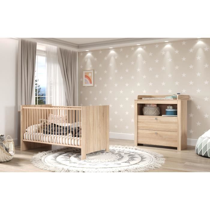 Conjunto para habitación infantil: Cuna de 70 x 140 cm + Cambiador OLIVIA - Roble - TREND TEAM