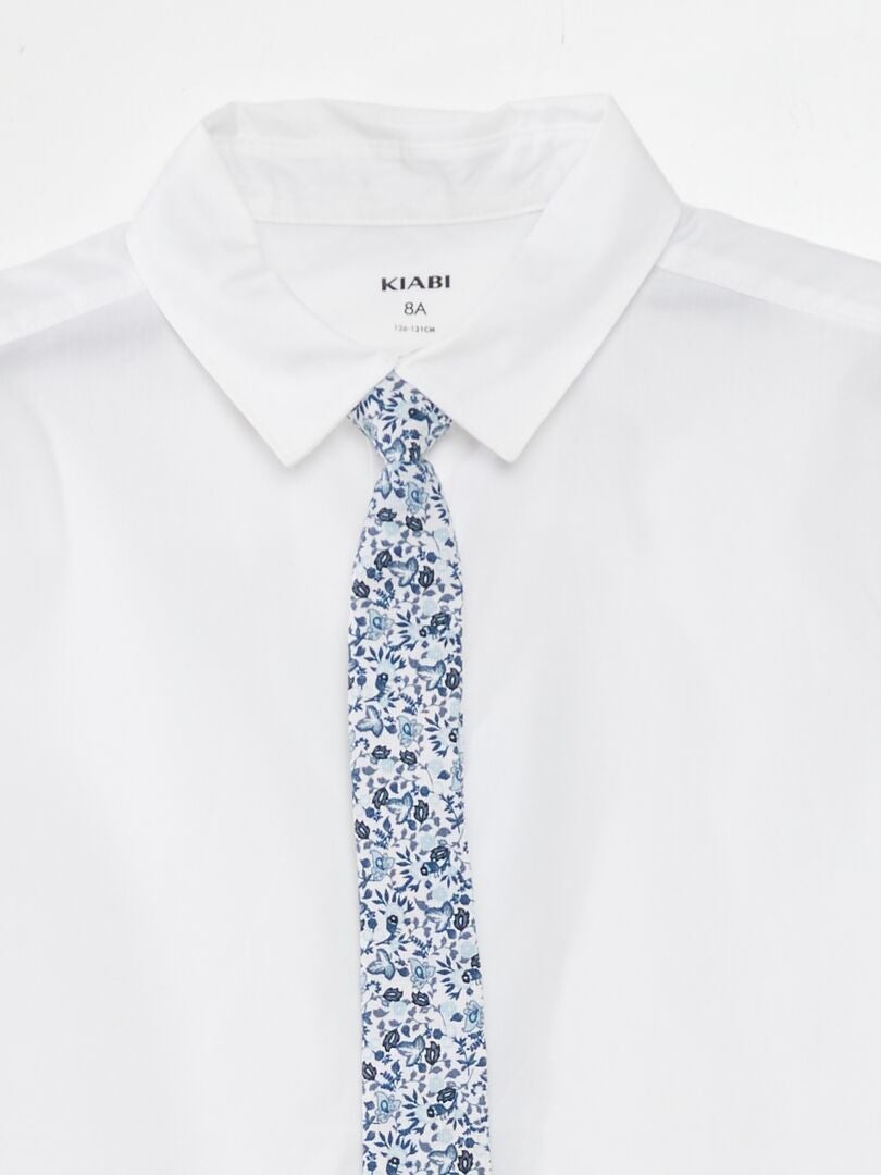 Conjunto de camisa y corbata de algodón - 2 piezas - BLANCO