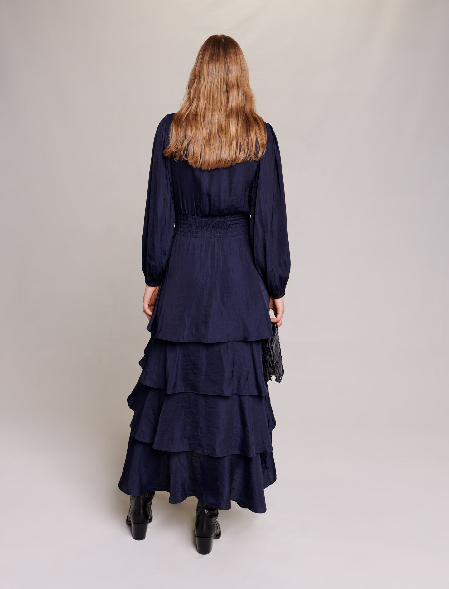 Rochie lungă cu volane - Bleumarin