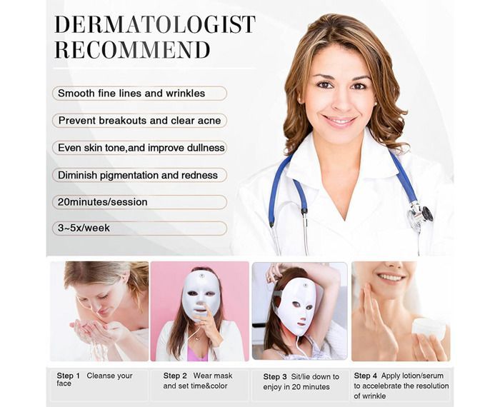 Masque facial à LED, masque de soin de la peau du visage par luminothérapie à 7 couleurs, masque LED photonique pour la réductio