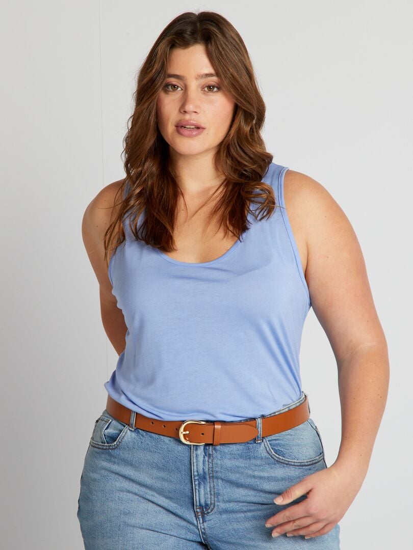 Camiseta sin mangas elástica con escote pronunciado - morado