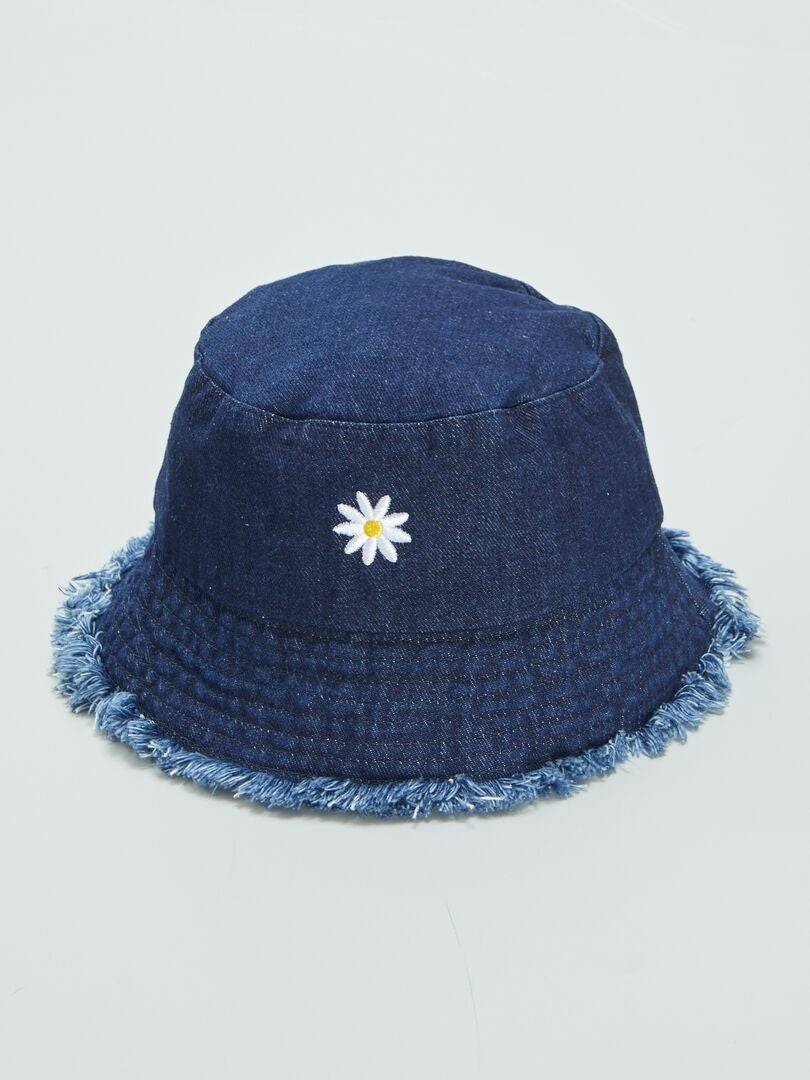 Denim pet met 'fleur'-borduurwerk - BLAUW