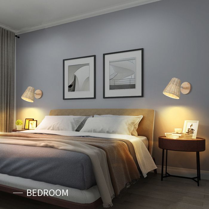 SNOGOLD 2x Geweven Rotan Wandlamp, E27 Fitting, Handgeweven Bamboe Lampenkap, Wandlamp voor Slaapkamer/Woonkamer