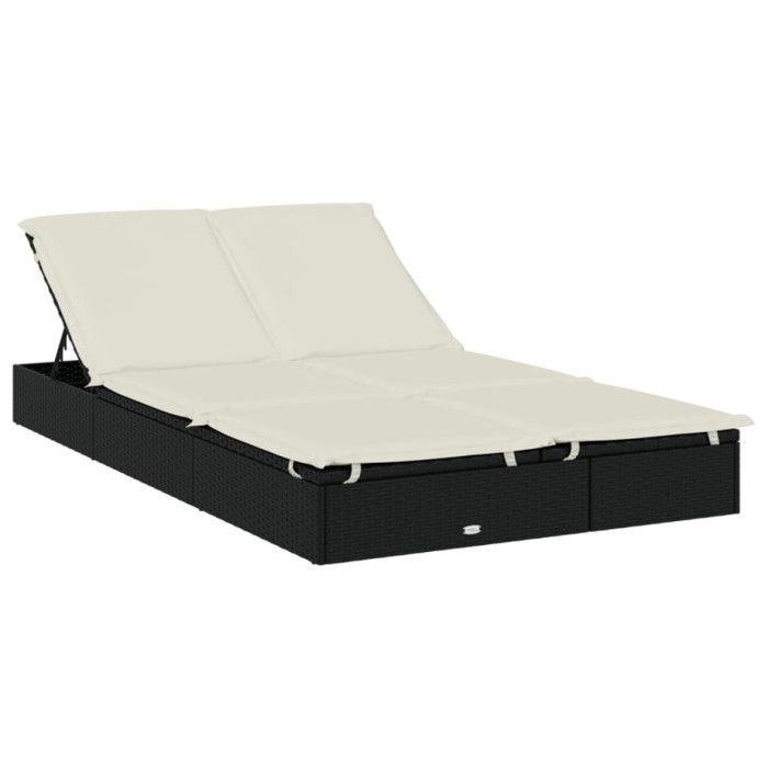 vidaXL Transat 2 places avec toit pliable noir 213x118x97 cm, chaise longue, chaise longue d'extérieur, lit de salon, lit de 319650