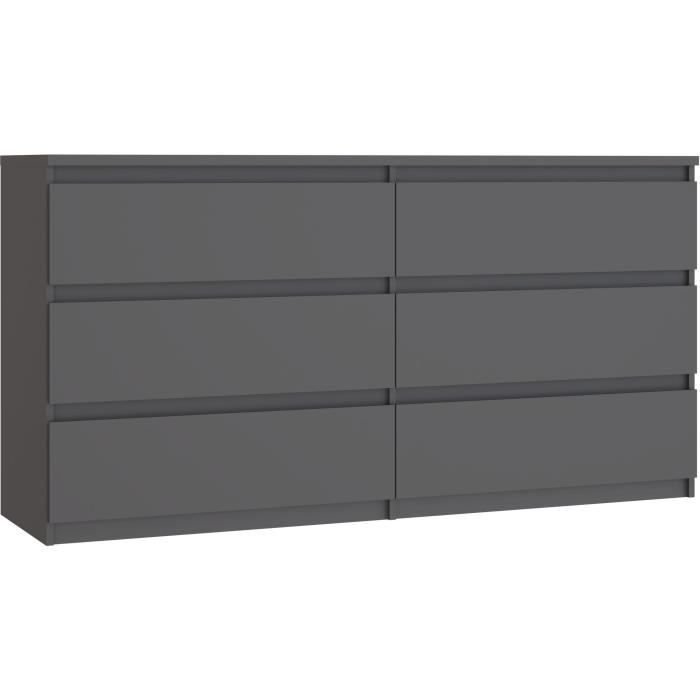 Commode CHELSEA  6 Tiroirs - Couleur gris anthracite - L 154 x P 42,2 x H 79,9 cm
