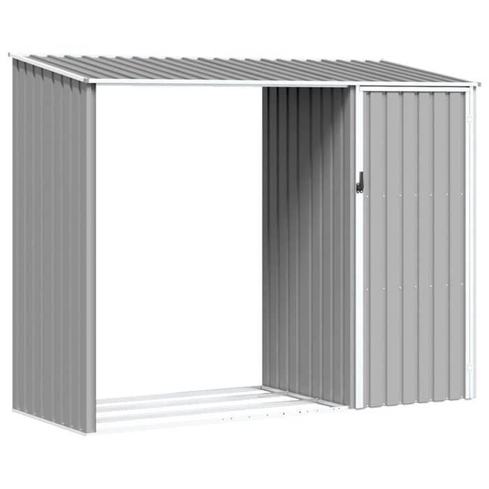 Leñera de jardín - JILL - 245x98x159 cm - Acero galvanizado - Gris - Sin suelo - Techo inclinado - Estante para leña
