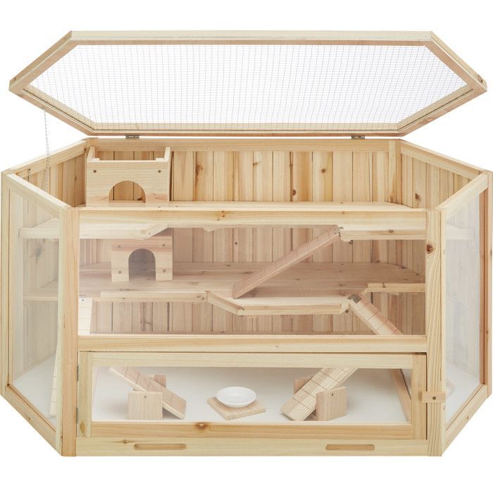 TECTAKE - Jaula para pequeños roedores BENNI de madera, 115 x 60 x 58 cm - Marrón