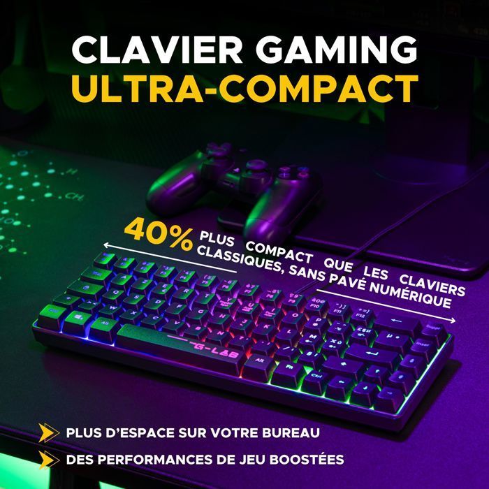 Set tastiera e mouse da gioco cablati - THE G-LAB - Hydrogen BKG Combo - Tastiera AZERTY - Nero