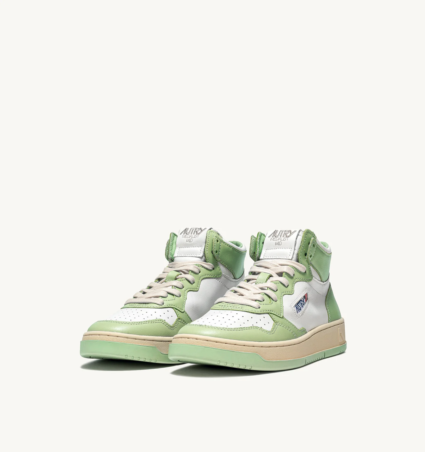Adidași Medalist Mid din piele în două culori, alb-verde Nil