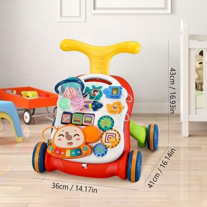 Andador y mesa de actividades 2 en 1 para bebés, andador con centros de actividades multifuncionales desmontables, juguetes musicales
