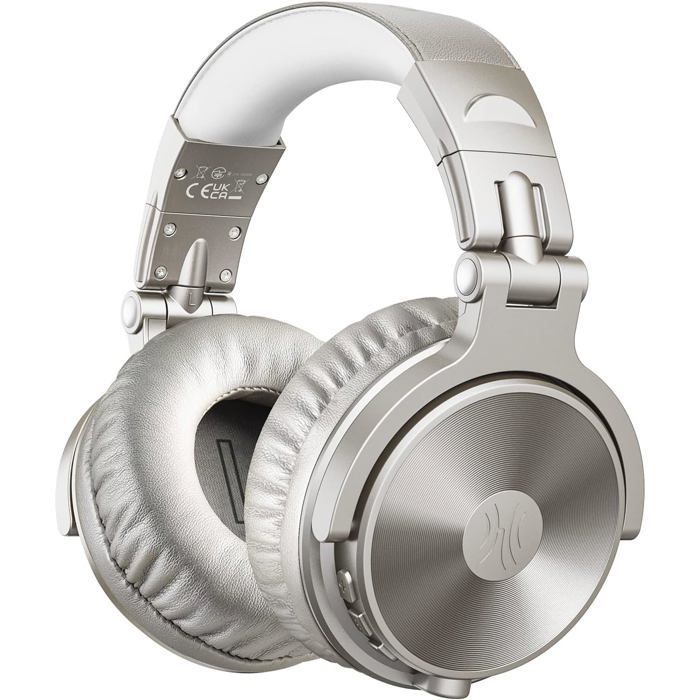 Studio Pro-C Kopfhörer - Bluetooth 110h & Kabelgebunden, Hi-Res, Mikrofon, Ohrpolster aus Proteinleder (Silber)