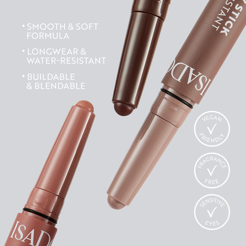 lápis de sombra IsaDora The Eyeshadow Stick Matte é de longa duração e possui acabamento matte.