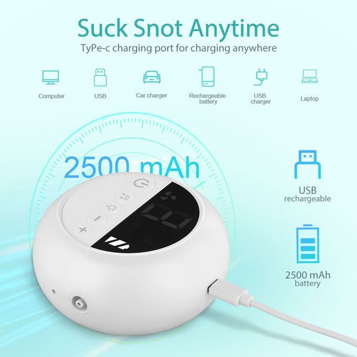 Aspirador nasal eléctrico para bebés con 9 niveles de succión y 3 puntas de silicona, aspirador nasal dividido con luz