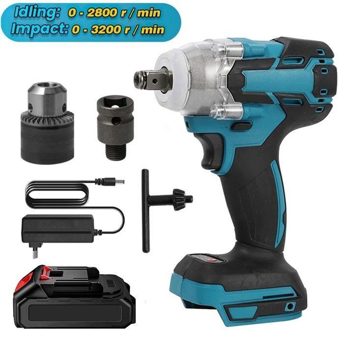 Avvitatore a impulsi senza fili, avvitatore a impulsi elettrico senza fili da 520 Nm, 1 batteria, 4200 giri/min, velocità variabile, albero in acciaio al tungsteno
