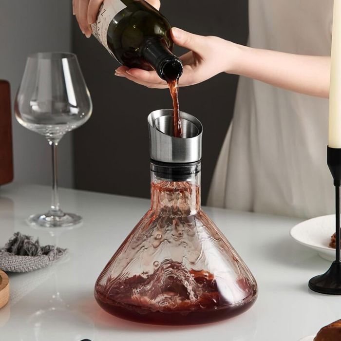 Jarra de vino con aireador - PZCC - 1500 ml - Cristal - Boquilla antigoteo - Filtro aireador integrado
