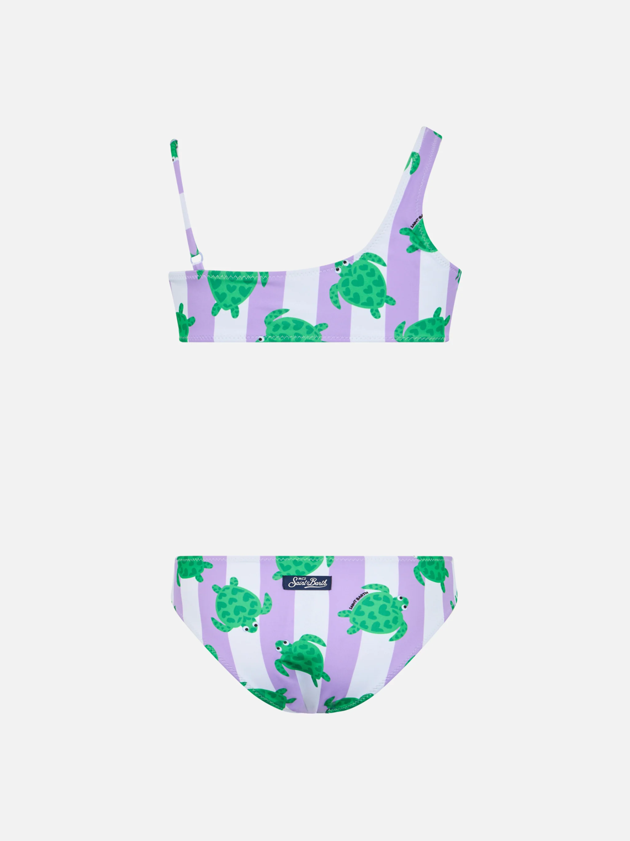 Bikini asimétrico para niñas de Vivy con estampado de tortugas