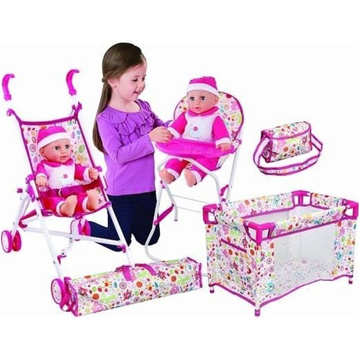 Poppenset - ME SUPERSTARS - 4 accessoires - Kinderwagen - Kinderstoel - Reisbedje