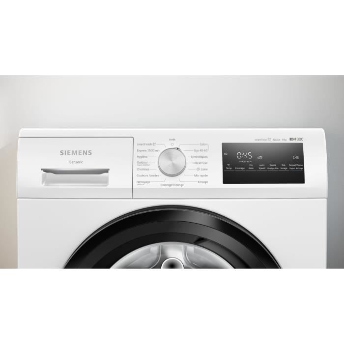 Lave-linge hublot SIEMENS WM14N248FR iQ300 - 8 kg - Induction - L60cm - 1400 trs/min - Classe A - Vapeur- Blanc