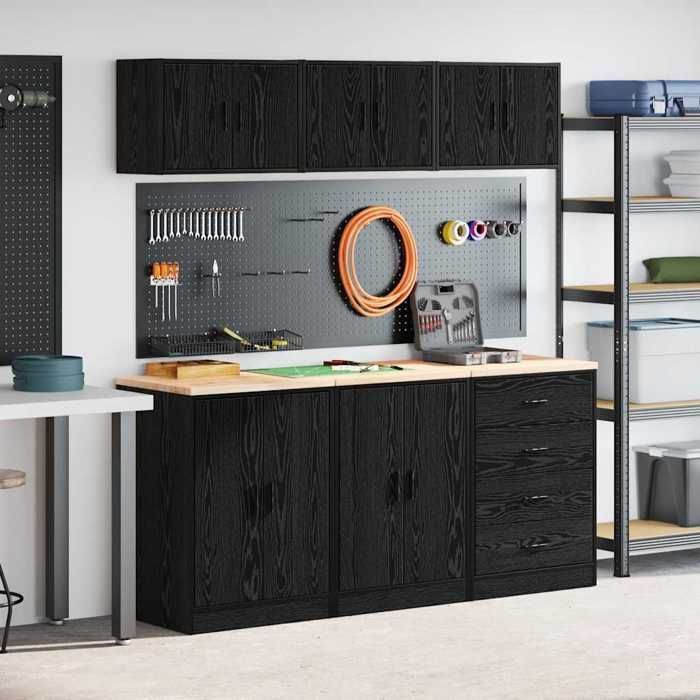 vidaXL 6-delige zwarte garagekastenset van bewerkt hout, opbergkast voor de garage, opbergkast, werkbank 3328342