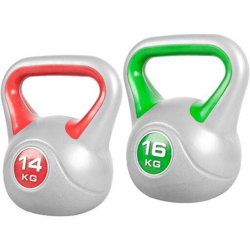 Kettlebell-Set aus Kunststoff, 14 kg + 16 kg, Gorilla Sports