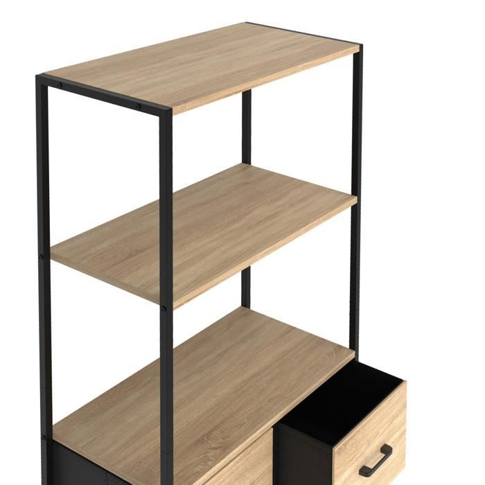 IDMARKET UTAH 3-Tier Shelving Unit with 4 Fabric Drawers, 120 cm, Industrial Design Storage Unit