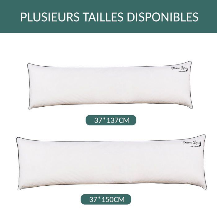 Cuscino cilindrico - Sampur - Imbottitura in piuma morbida - 140x40 cm - Imbottitura in piuma e piumino - Comfort ergonomico