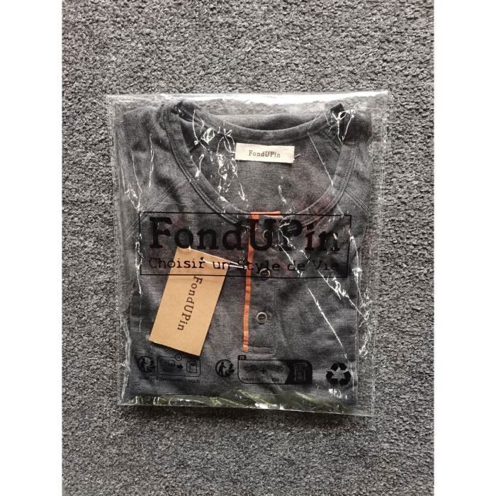 Camiseta Henley para hombre - FONDUPIN - Corte regular - Manga corta - Gris