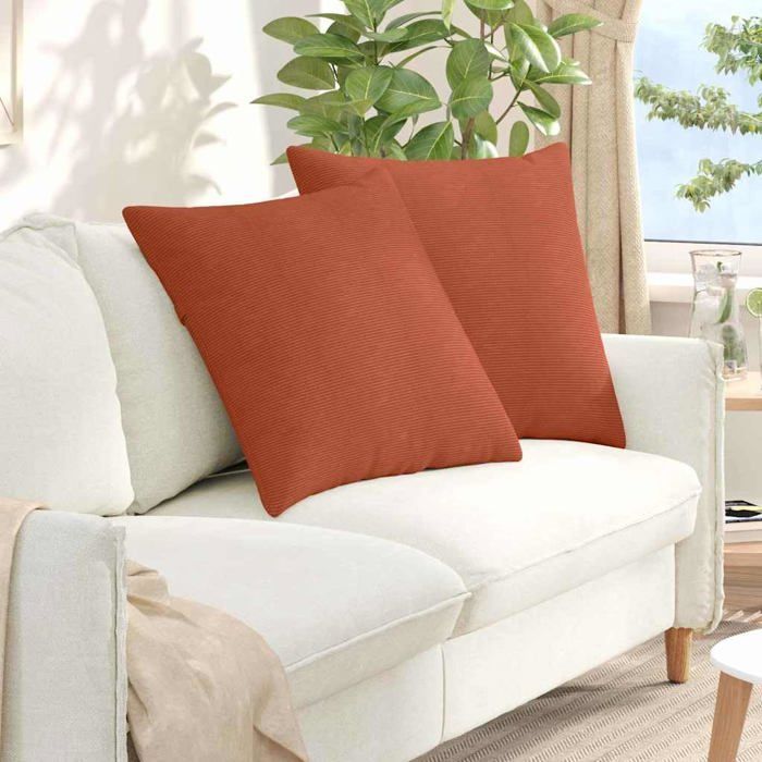 Sofakissen aus Cord – vidaXL – Rot-Orange – 60 x 60 x 22 cm – Abnehmbare Bezüge – Polyesterfüllung